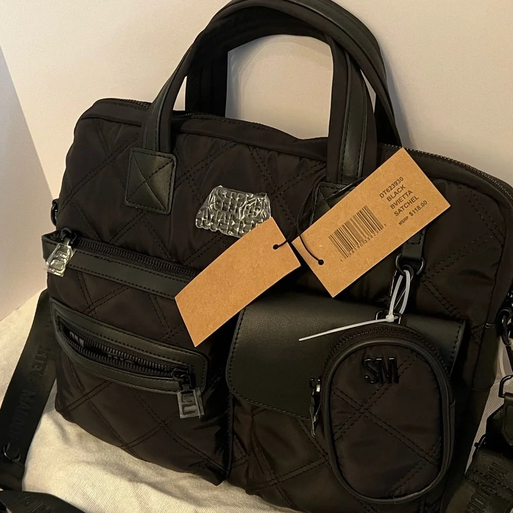 Steve Madden Black Quilted Laptop Tote with Removable Pouch